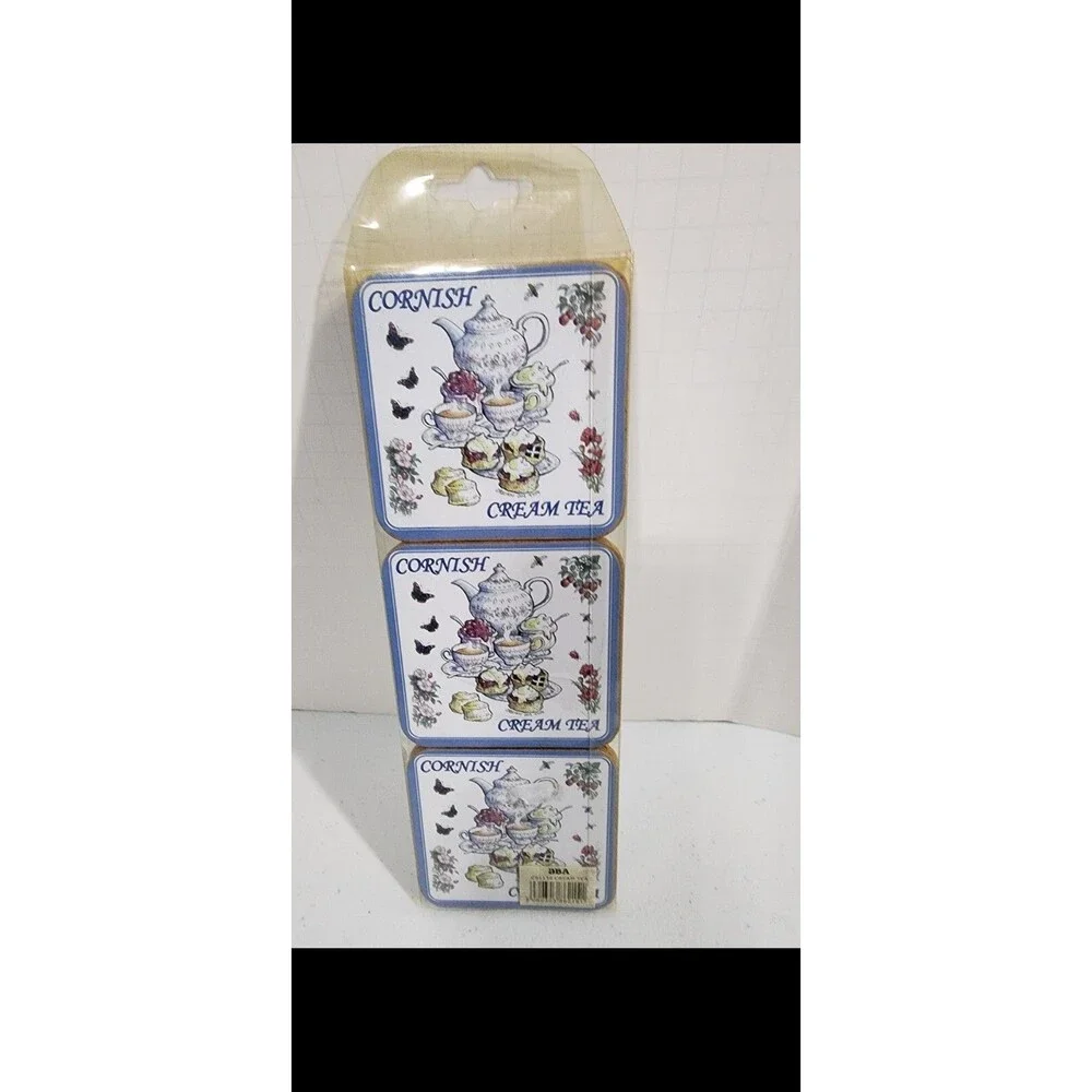 6 Cornish Cream Tea Coasters Tea Set With Desserts Cork Back
